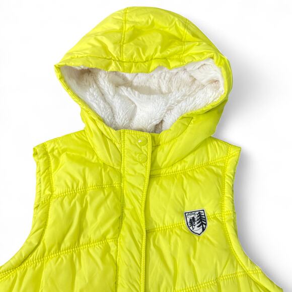 American Eagle Puffer Vest Hooded Sherpa Lined Plaid Y2K Gorpcore Neon Yellow M - Picture 3 of 12